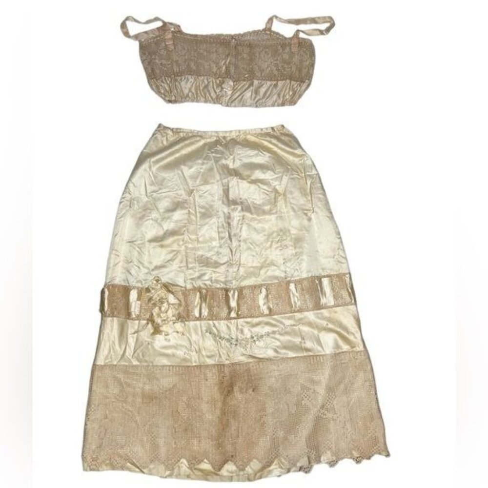 Vintage 1900s Silk Mix Undergarments with Hand and Machine Stitch Embroidery